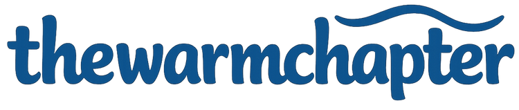 Blue 'thewarmchapter' logo on a white background